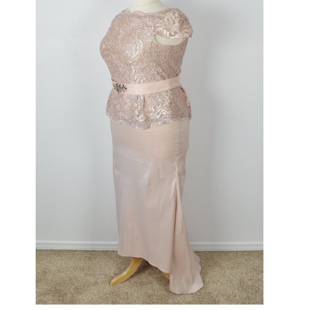 Ignite Evenings Cap Sleeve Sequin Lace Mock Two Piece Dress - 18 - Picture 5 of 9